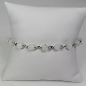 White Moonstone Handmade Bracelet - Artisan Hand Chain Linked - F017